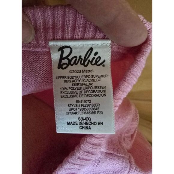 Barbie Pink Dress W/ Houndstooth Skirt 6-6X Short Sleeves Girls Cute & Stylish - Picture 3 of 4